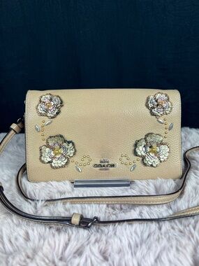 COACH Hayden Foldover Crossbody Clutch - 3D Sequin Tea Rose Beechwood